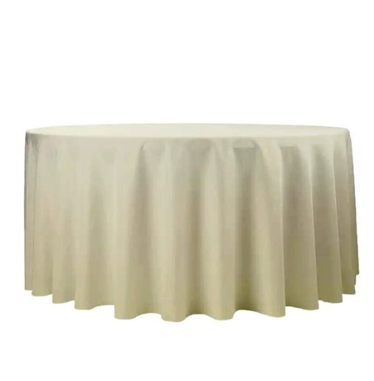 Nappe ronde ivoire en tissu, adaptée aux tables rondes – LOCATION